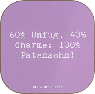 Produktbild von Mr. & Mrs. Panda Untersetzer für Gläser Spruch Patensohn Charme - Lavendeltraum - Geschenk, Patenkind, Freude, Tischuntersetzer, Tassenuntersetzer, Patenschaft, Taufpate