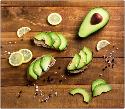 Produktbild von Spritzschutz Herdabdeckplatte Schneidebrett aus Glas Avocado und Zitrone 1-Teilig (60x52cm)