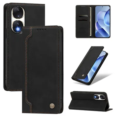 Produktbild von Handyhülle für Honor 90, Leder Wallet Klapphülle mit Standfunktion, Stoßfeste Schutzhülle Schwarz