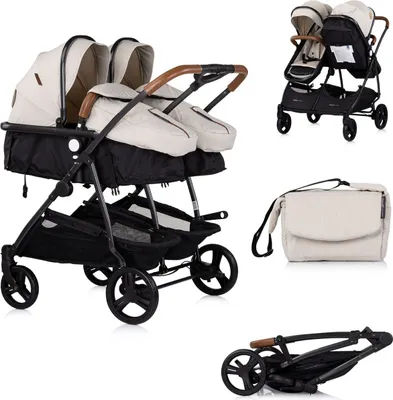Image de Chipolino Poussette double Duo Smart pliable convertible réglable Chancelière crème