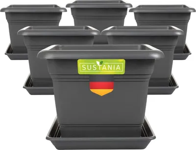 Produktbild von Eckiger Blumentopf 28x28 anthrazit mit Untersetzer für Garten & Balkon, 6er Set