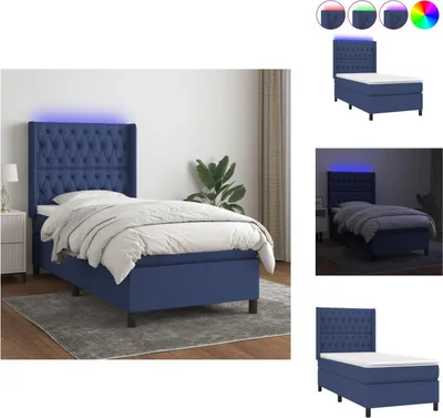 Produktbild von vidaXL Boxspringbett mit Matratze & LED Blau 90x190 cm Stoff -  Betten & Bettgestelle