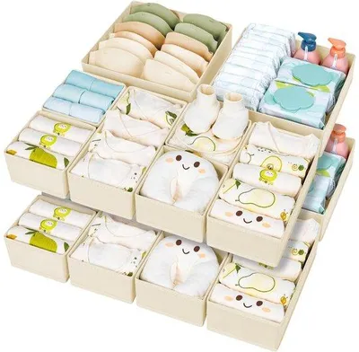Immagine prodotto di Organizer per armadio, 15 pezzi, in tessuto beige