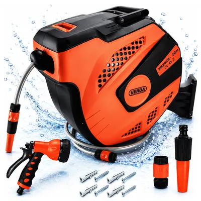 Produktbild von Schlauchtrommel & Wand-Schlauchbox 20M+2M – Hochwertiger 1/2-Zoll Automatik-Gartenschlauch mit 180° Rückholfunktion, robuste, wetterfeste SN2020