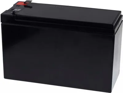 A black battery pack is shown from a slightly elevated angle against a white background.