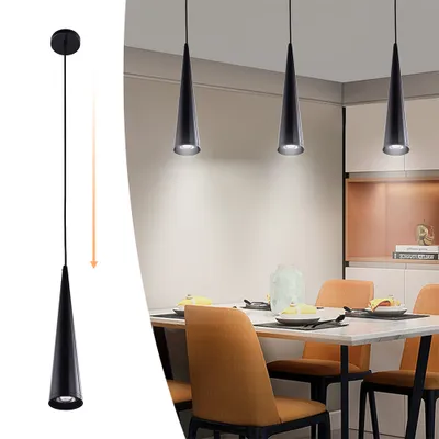 Immagine prodotto di Mini luce a sospensione nera Regolabile Luce a sospensione moderna a LED per l'isola della cucina Sala da pranzo Camera da letto Bar Cucina Tavolo da pranzo Lampade a sospensione 7W, bianco caldo