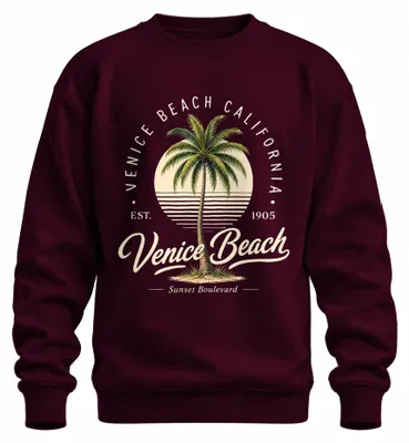 Produktbild von Venice Beach California Sunset Boulevard Palme Retro USA Sweatshirt Pullover, Burgundy, XL