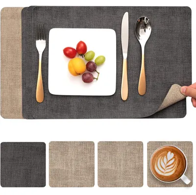 Produktbild von Tischsets Abwaschbar Lederoptik 4er Set Grau Beige Doppelseitig Rutschfest