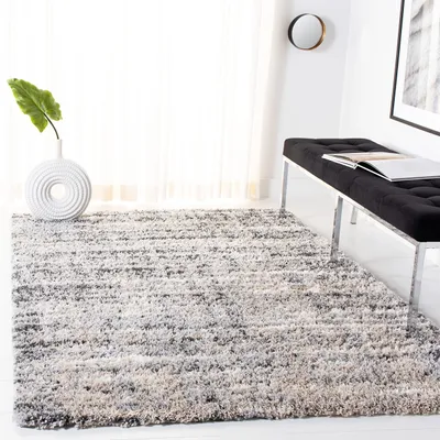 Shag-Teppich, grau/elfenbein, 160x229 cm, niedriger Flor