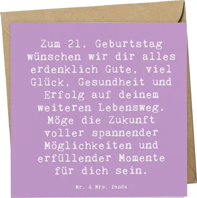 Produktbild von Mr. & Mrs. Panda Grußkarte Spruch 21. Geburtstag - Lavendeltraum - Geschenk, Dekoration, Alter, anlasskarte, Glückwunschkarte, faltkarte, bedeutsamer Tag, Happy Birthday