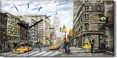 Produktbild von Wandbild Leinwand Bilder Wanduhr 60x30 Malerei Abstrakte Stadt Gebäude New York - schwarze Hände