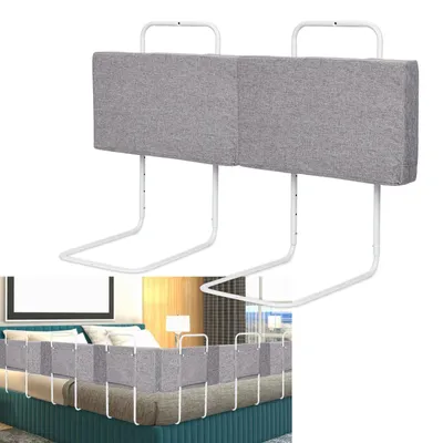 Produktbild von Vigevee 2x Bettgitter 50cm Leinenfarbe, Bettschutzgitter Set, 5-Loch höhenverstellbar, Rausfallschutz Kinderbettgitter für Babybett & Familienbett