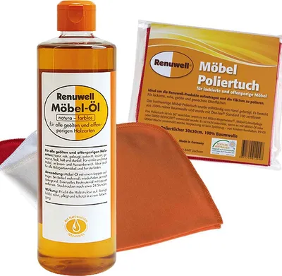 Produktbild von Renuwell Möbel-Öl 500 ml - Möbel Poliertuch 4 Stück Spar-Set