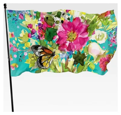 Produktbild von Fahne 90 x 150 cm Blume und Schmetterling wetterfeste Dekoration für den Außenbereich