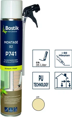 Produktbild von Bostik Montage B2 P741 1K PolyurethanPolyurethan Schaum 750ml Dose gelb