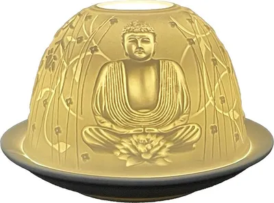Produktbild von Clayre & Eef Teelichthalter Ø 12x8 cm Weiß Porzellan Buddha
