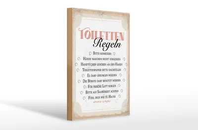 Produktbild von Holzschild Spruch Toiletten Regeln bitte hinsetzen 20x30cm