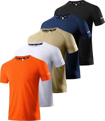 Produktbild von Herren-Sportshirts mit kurzen Ärmeln – atmungsaktiv und schnelltrocknend – ideal für Laufen und Fitness – 5er-Pack
