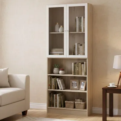 Image de Chedeng - Bibliothèque, 79x28x203h cm Chêne Marron, 3 Étagères