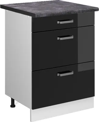 Produktbild von Küchenunterschrank Vicco R-Line Schwarz Hochglanz 60 cm mit Schubladen, AP Anthrazit, Model 46012