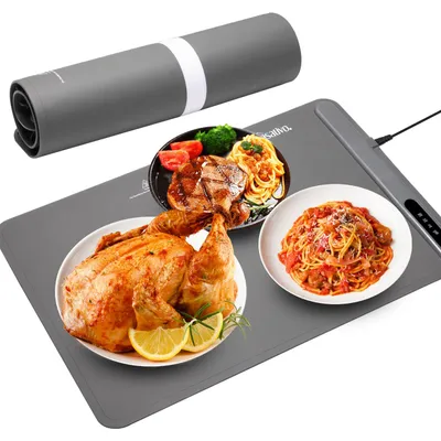 Produktbild von Profi Silikon-Warmhalteplatte (250W) – Elektrischer Speisenwärmer mit 3 Stufen (55-100°C), Warmhaltematte mit LCD-Touch-Display, rollbar, 61x40cm