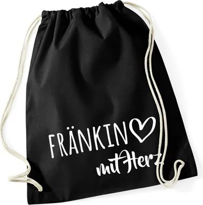 Produktbild von Huuraa Turnbeutel Fränkin mit Herz 12 Liter Black Baumwolle Rucksack Geschenkidee
