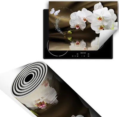 Produktbild von Herdabdeckplatte 70x52 cm Glaskeramikkochfeld Abdeckung Anti Rutsch Matte Aufrollbar, Orchidee