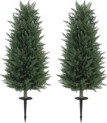 Obrázek produktu pro Umělá cypřiše, sada 2 ks s kolíkem do země, 100 cm, plastová umělá rostlina, umělé rostliny, umělý strom jako živý, dekorace do kanceláře, obývacího pokoje, ložnice, zahrady