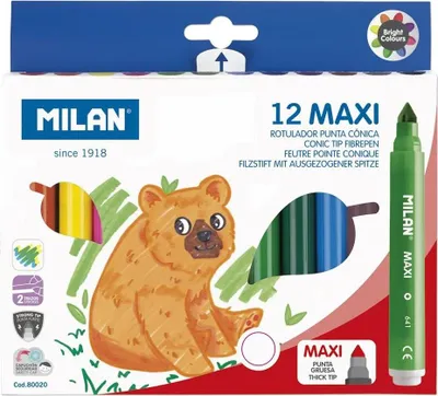 Immagine prodotto di Pennarelli MILAN Maxi 12 colori – a base d'acqua, punta 7.5 mm