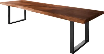 Produktbild von Esstisch Baumkante massiv Akazie nussbaumfarben 350 x 120 U-Gestell Metall schwarz TITAN