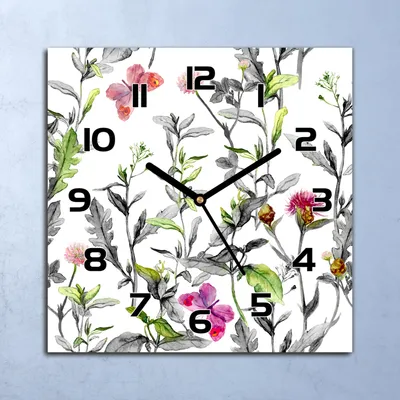 Produktbild von Wanduhr Echt-Glas-Küchenuhr Wiesenblumen und Schmetterlinge 30x30 Deko Bilder