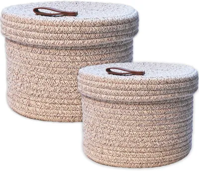 Obrázek produktu pro Sada dvou úložných košíků s víkem, rozměry 30x17 cm a 25x13 cm, vyrobené z bavlny, vhodné pro uskladnění hraček