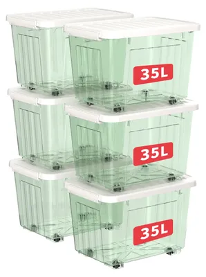 Produktbild von Cetomo 35L*6 Aufbewahrungsboxen, Rillen-verstärkte Kunststoffboxen mit Rollen &
