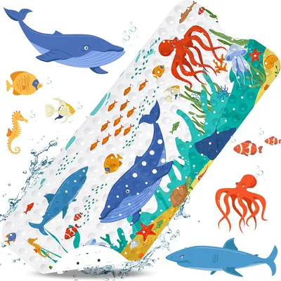 Produktbild von Kinderbadmat 100 x 40 cm - Duschmatte mit Meeresbodenmuster - 200 Saugnäpfe - BPA-frei & Maschinenwaschbar