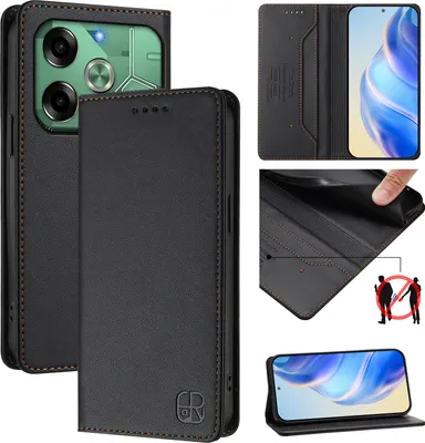 Produktbild von Lederhülle für Tecno Pova 6 4G Hülle Flip Brieftasche Kartenfächern Ständer Schutzhülle Schwarz
