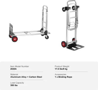 Immagine prodotto di Carrello manuale pieghevole, design leggero, elevata capacità di carico, 400 libbre