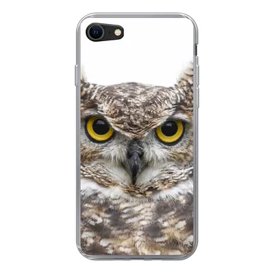 Produktbild von MuchoWow® Handyhülle Schutzhülle Hülle für iPhone SE 2020 Porträt einer braunen Eule auf weißem Hintergrund Silikon Softcase Handy Hülle - Kartenbesitzer