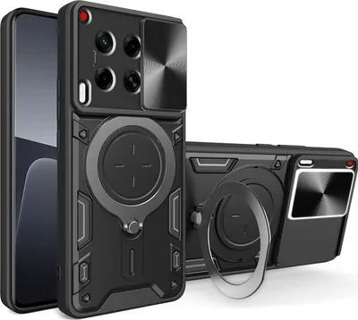 Produktbild von Handyhülle für Tecno Camon 30 4G 5G Dual-Layer Stoßfest Rüstung Hülle mit Dia Kameraschutz und Kreisförmig Ring Ständer Schwarz