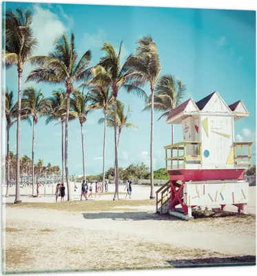 Produktbild von Bilder auf glas - Einteilig - Strand Miami Florida - 60x60cm - Glasbilder - Wandbilder - Bilder - zum Aufhängen bereit - Wanddekoration aus Glas - Glas Bilder - Wandbild auf Glas - GAC60x60-4332