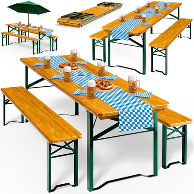 Produktbild von CASARIA® 2er Set Bierzeltgarnitur 170cm Klappbar Stabil 3 Teilig 2x Bierbank 1x Tisch Holz Biertischgarnitur Festzeltgarnitur Biergarten Biergarnitur, KI-generiertes Bild