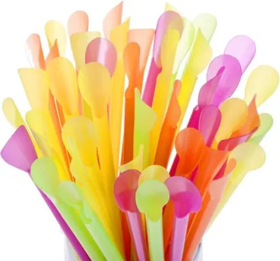 Produktbild von 100x Löffel Strohhalme Milchshake Smoothie Getränk Cocktail Slush Party Mehrfarbig