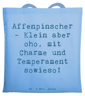 Produktbild von Mr. & Mrs. Panda Jutebeutel Spruch Affenpinscher Charme - Sky Blue - Geschenk, Hunderasse, Sozialisierung, Hunderassen Pflege, Hunde Sprüche, Charakter, lebhaft, Tasche