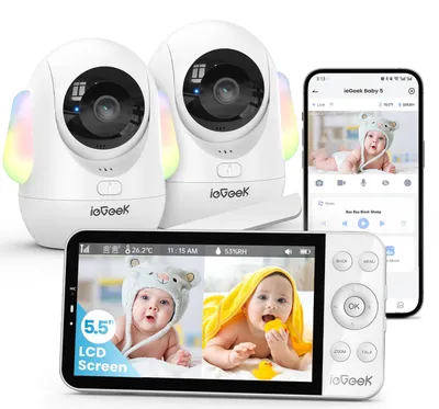 Produktbild von ieGeek Babyphone mit 2 Kameras APP [2,5K/4MP, 5,5 Zoll] WLAN Video babyfone PTZ 360°/100° AI-Erkennung Smartes Nachtlicht Automatische Verfolgung