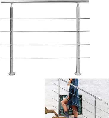 Immagine prodotto di Yakimz 120cm scala ringhiera corrimano in acciaio inox per scale balaustra balcone con 3 bretelle trasversali, interno ed esterno