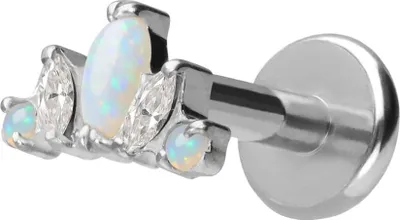 Produktbild von Ohrpiercing, Nasenpiercing Titan Labret mit Push Fit LOTUSBLÜTE Silber Stablänge: 6mm | Stabstärke: 1,2mm