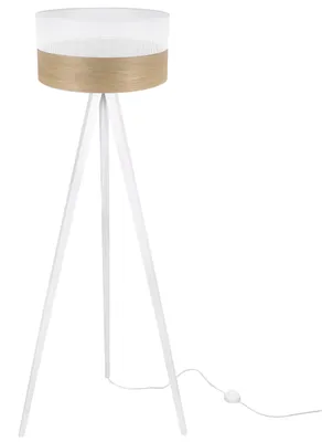 Produktbild von Stehlampe Dreifuß Weiß mit Zylinderschirm Wood Weiß-Furnier 45 cm E27 – Moderne Standleuchte
