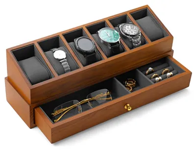Produktbild von Uhrenbox aus massivem Holz mit 6 Fächern