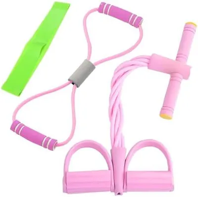 Produktbild von 3 Stück Set Bauchtrainer Expander Fitness mit 8-Förmiges Widerstandsbändern und Fitnessbändern 6 Tubes Bauchtrainer Zuhause Sportgeräte Bauch Trainingsgerät for Sit-ups Trainingsgeräte
