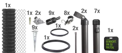 Immagine prodotto di Recinzione in rete metallica Alberts 631031, set completo, con manicotti da infilare nel terreno e cuscinetti di appoggio, color antracite metallizzato, altezza 200 cm, lunghezza 15 m