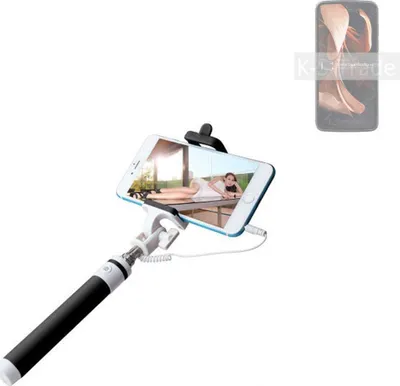 Produktbild von K-S-Trade Selfie Stick kompatibel mit Motorola Razr 2022 Selfiestick kabelgebunden Monopod mit Kabel Stab Stange Selfportrait Handheldstick schwarz